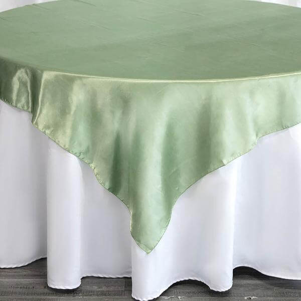 Satin 60"x60" Table Overlay Square Tablecloth Sage Green - Smooth Silky Touch Table Cover