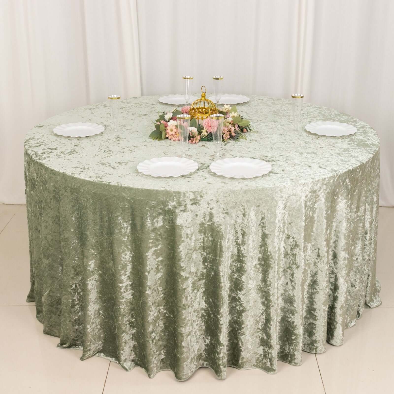 Premium Crushed Velvet 120" Round Tablecloth Sage Green - Reusable Soft & Stylish Seamless Table Cover