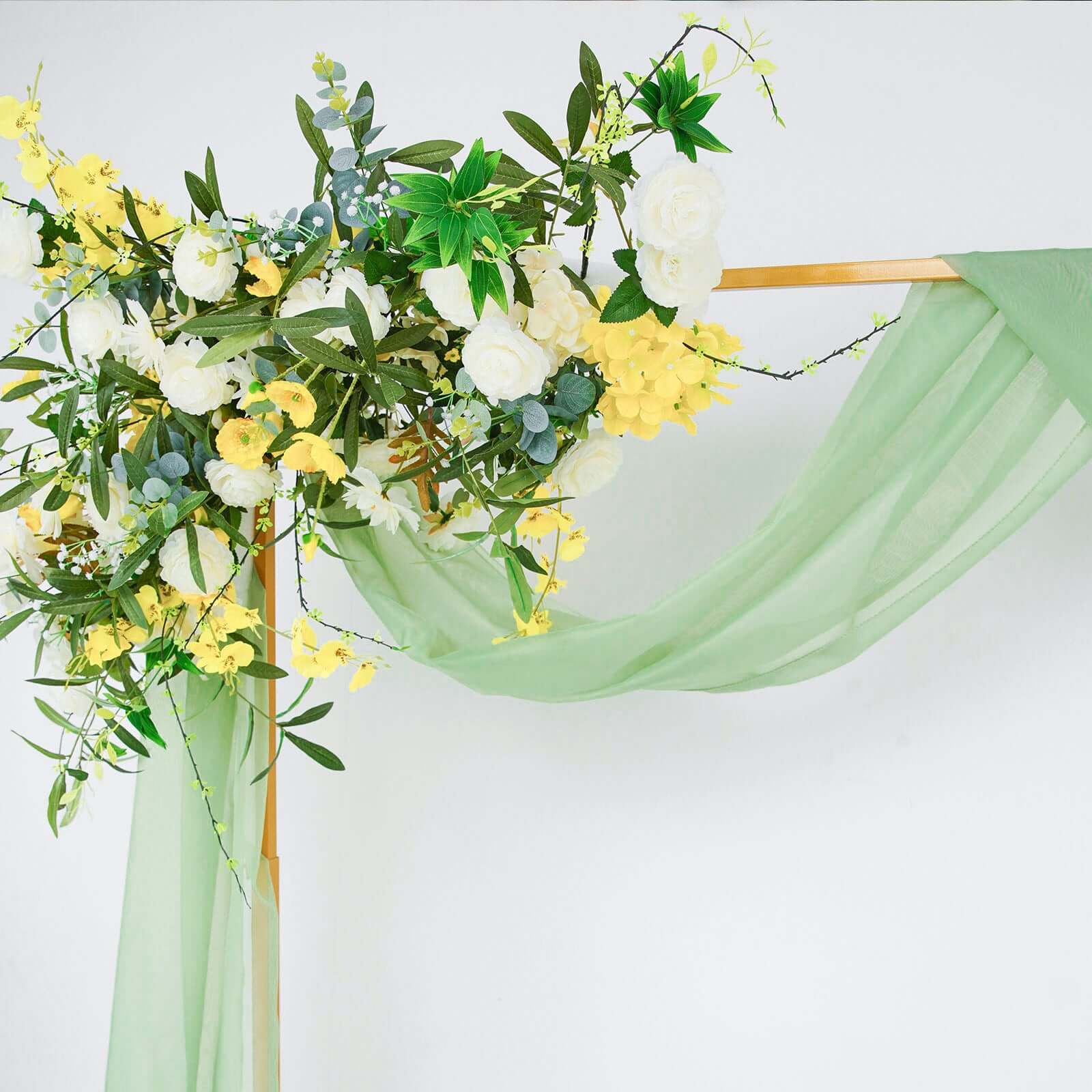 18ft Sage Green Sheer Organza Wedding Arch Drapery Fabric, Window Scarf Valance