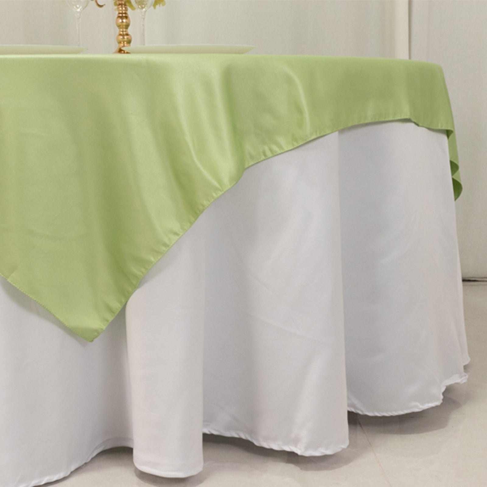 Lamour Satin 72"x72" Table Overlay Square Tablecloth Sage Green - Smooth Finish Table Topper