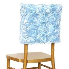 Satin 16" Chair Caps with Rosette Design for Chiavari Chairs Light Blue - Exquisite Chair Back Cover for Weddings & Parties