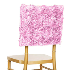 Satin 16" Chair Caps with Rosette Design for Chiavari Chairs Pink - Exquisite Chair Back Cover for Weddings & Parties