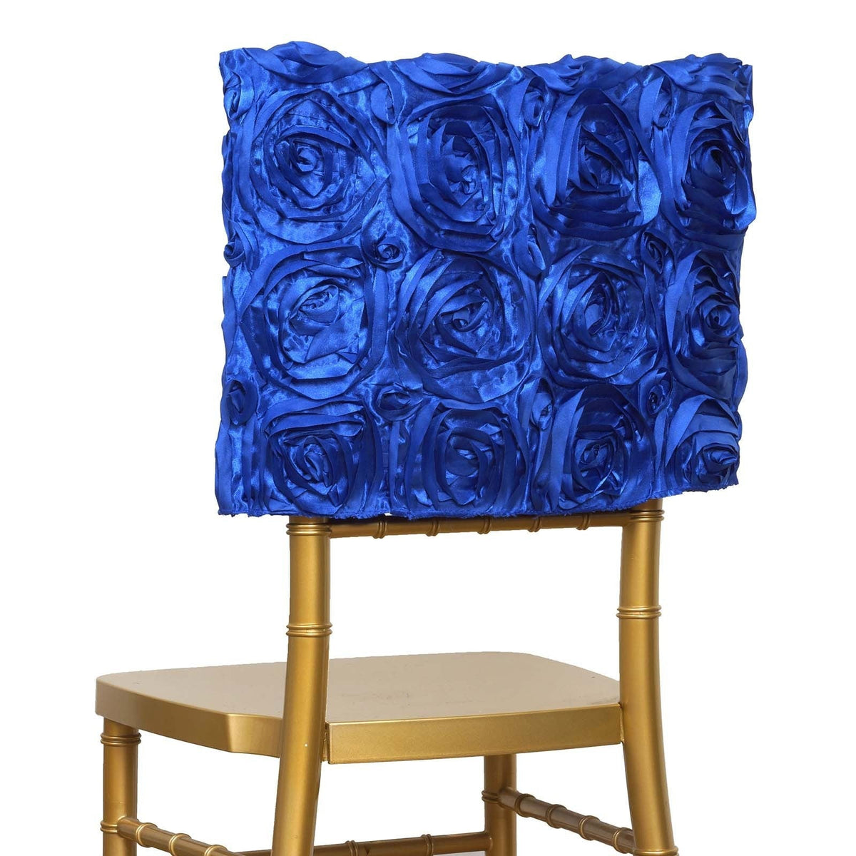 Satin 16" Chair Caps with Rosette Design for Chiavari Chairs Royal Blue - Exquisite Chair Back Cover for Weddings & Parties