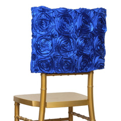Satin 16" Chair Caps with Rosette Design for Chiavari Chairs Royal Blue - Exquisite Chair Back Cover for Weddings & Parties