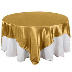 Satin 90"x90" Table Overlay Square Tablecloth Gold - Smooth Finish for Luxurious Events