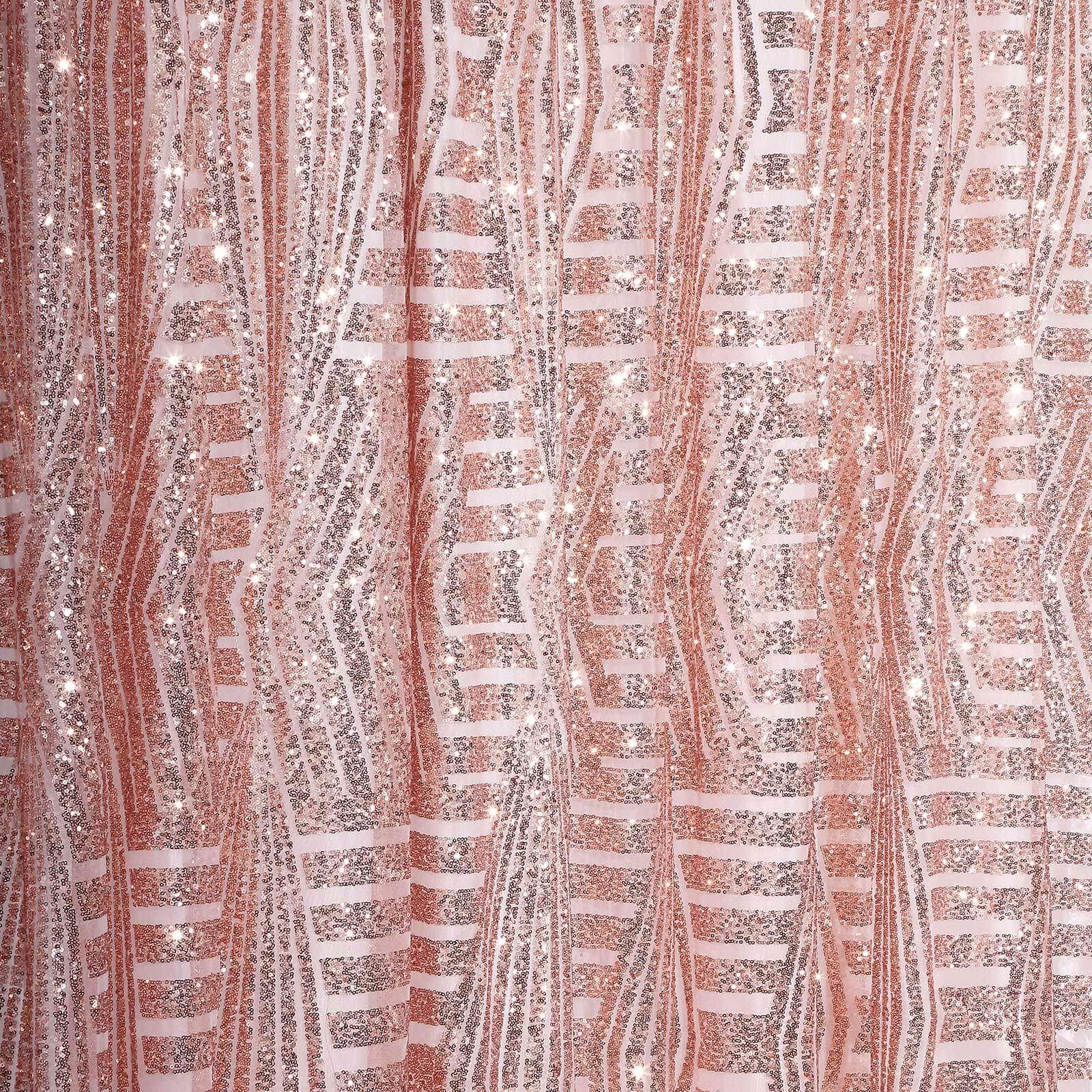 8ftx8ft Rose Gold Geometric Sequin Event Curtain Drapes with Satin Backing, Seamless Opaque Sparkly Backdrop Event Panel in Diamond Glitz Pattern