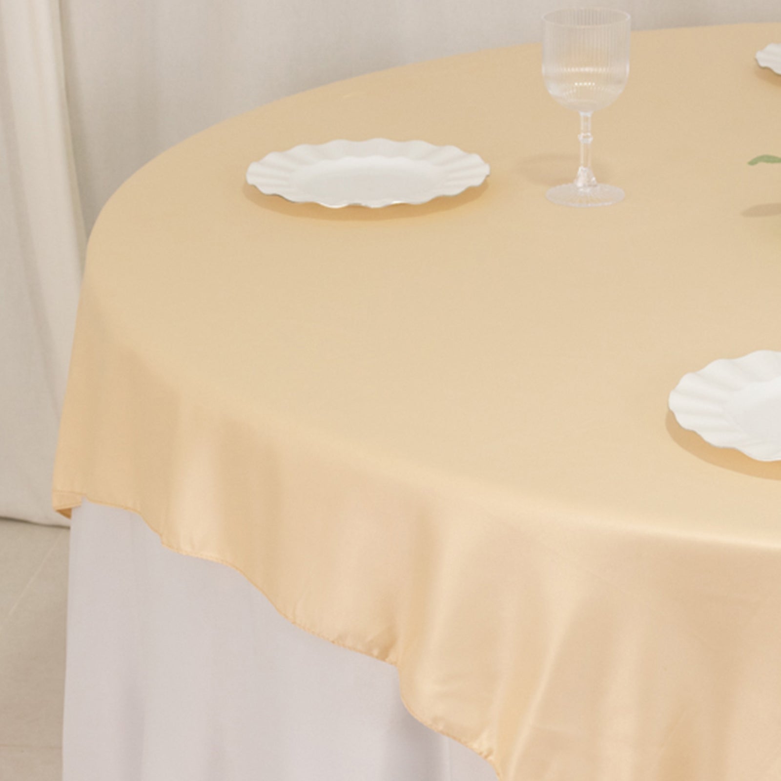 Lamour Satin 72"x72" Table Overlay Square Tablecloth Beige - Smooth Finish Table Topper