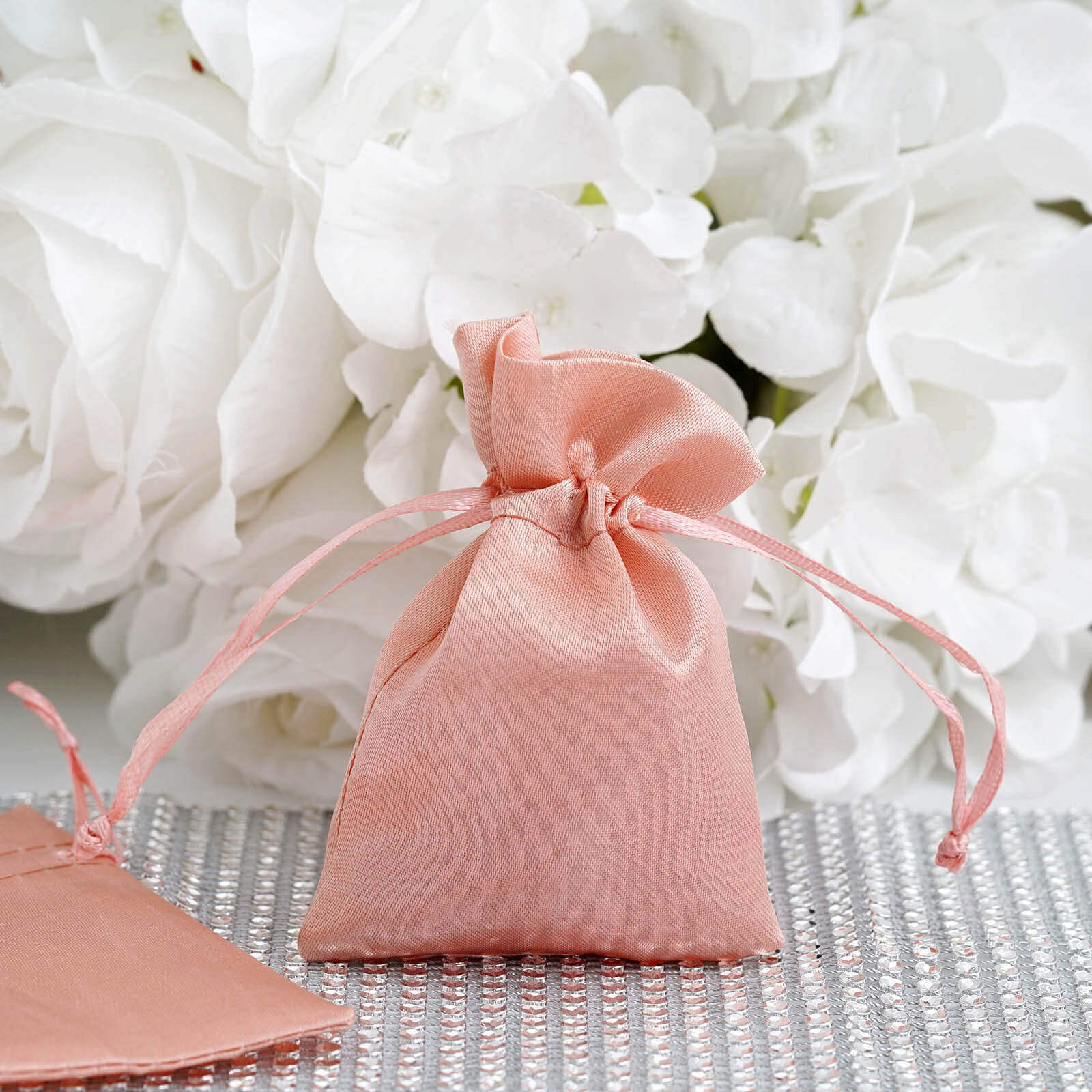 12 Pack 3" Dusty Rose Satin Drawstring Wedding Party Favor Gift Bags