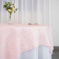 Taffeta 90"x90" Table Overlay Square Tablecloth Blush- Accordion Crinkle Table Cover