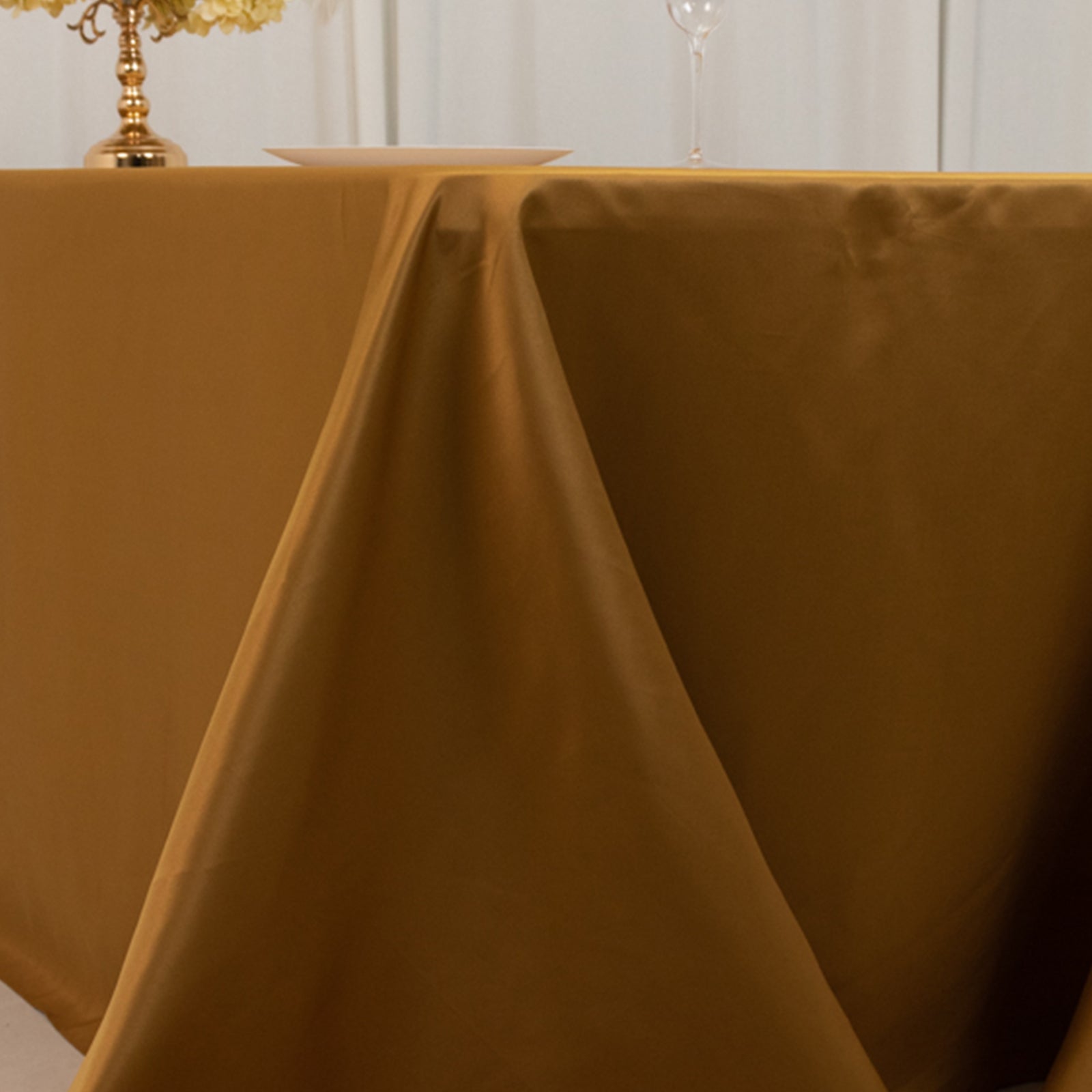 Lamour Satin 90"x156" Rectangle Tablecloth Gold - Luxurious, Soft Seamless Table Cover for Stylish Settings