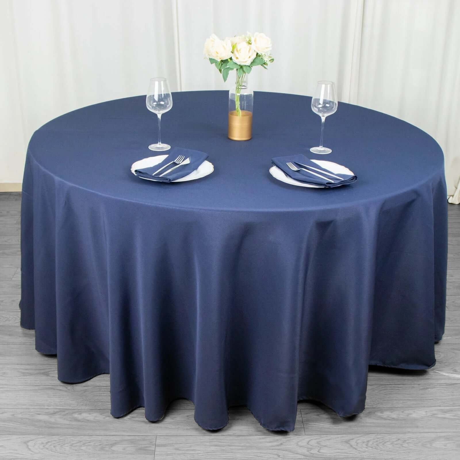 Premium Polyester 120" Round Tablecloth Navy Blue - Seamless 220GSM Wrinkle-Resistant Table Cover