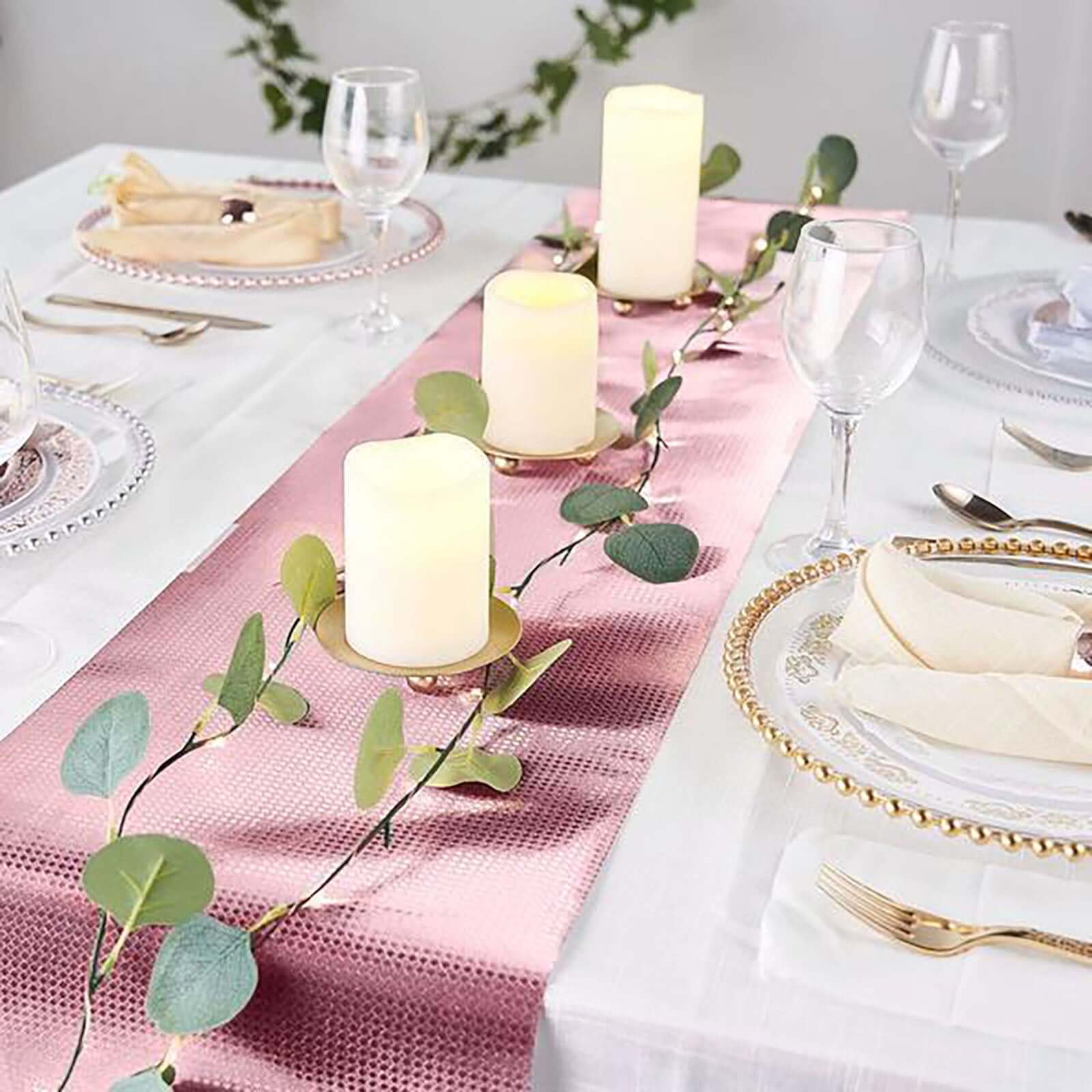 Glitter Paper 9ft Table Runner Roll Rose Gold Disposable Diamond Pattern Table Decor