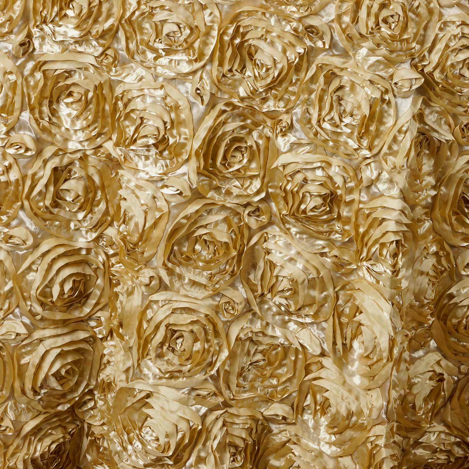 Satin 132" Round Tablecloth Champagne - Seamless Grandiose 3D Rosette Table Cover