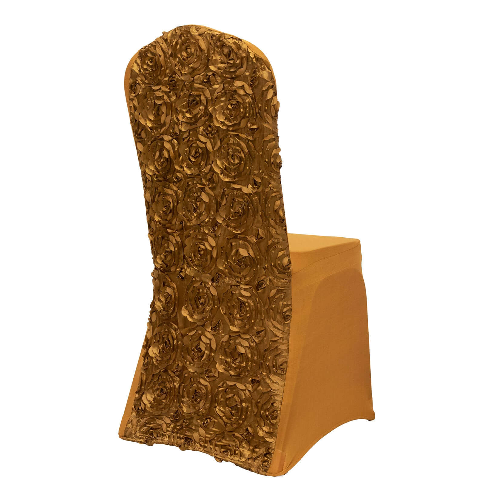 Satin Rosette Chair Cover for Banquet Chairs Gold - Stylish Stretch Fitted Slip-On Design for Sophisticated Gatherings