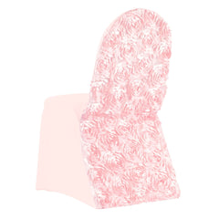 Satin Rosette Chair Cover for Banquet Chairs Blush - Stretch Fitted Slip-On Slipcover