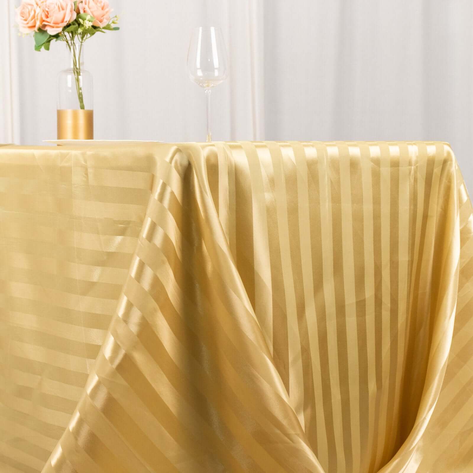 Satin Striped 90"x132" Rectangular Tablecloth Champagne Satin Stripe - Seamless Silky Smooth Table Cover