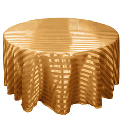 Satin Striped 120" Round Tablecloth Gold Satin Stripe - Silky Smooth Seamless Wedding Decor
