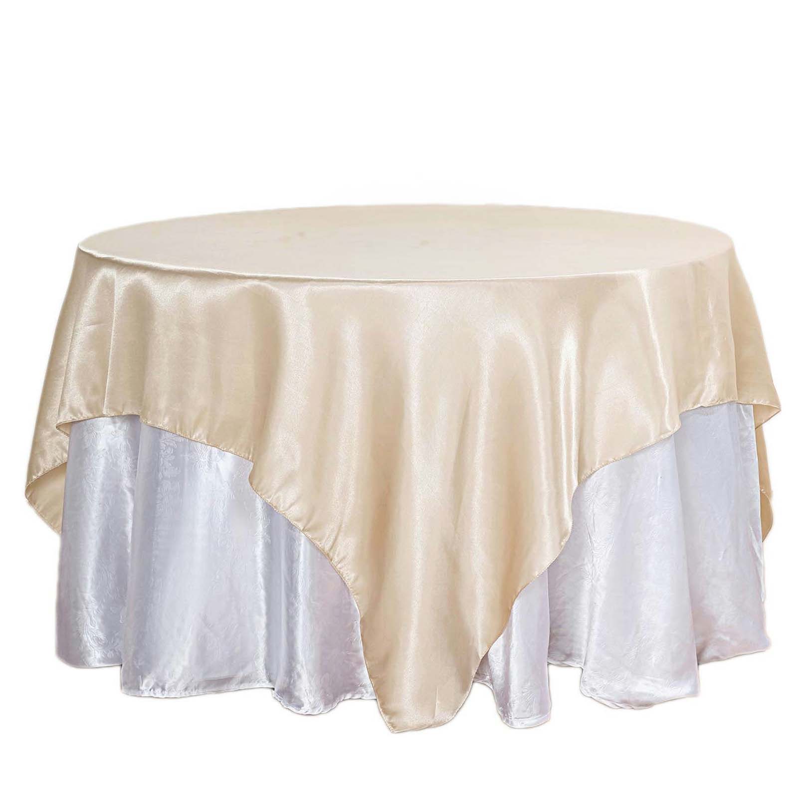 Satin 90"x90" Table Overlay Square Tablecloth Beige - Smooth Finish Table Topper