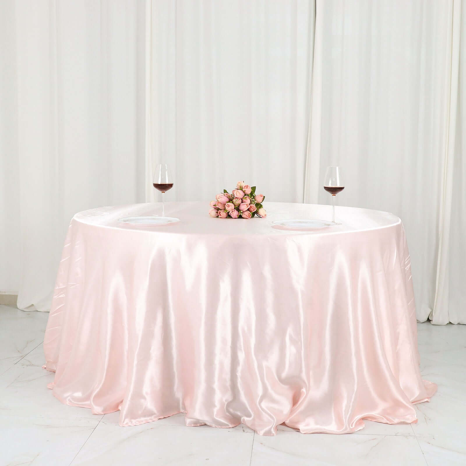 Satin 132" Round Tablecloth Blush - Stylish Seamless Table Cover