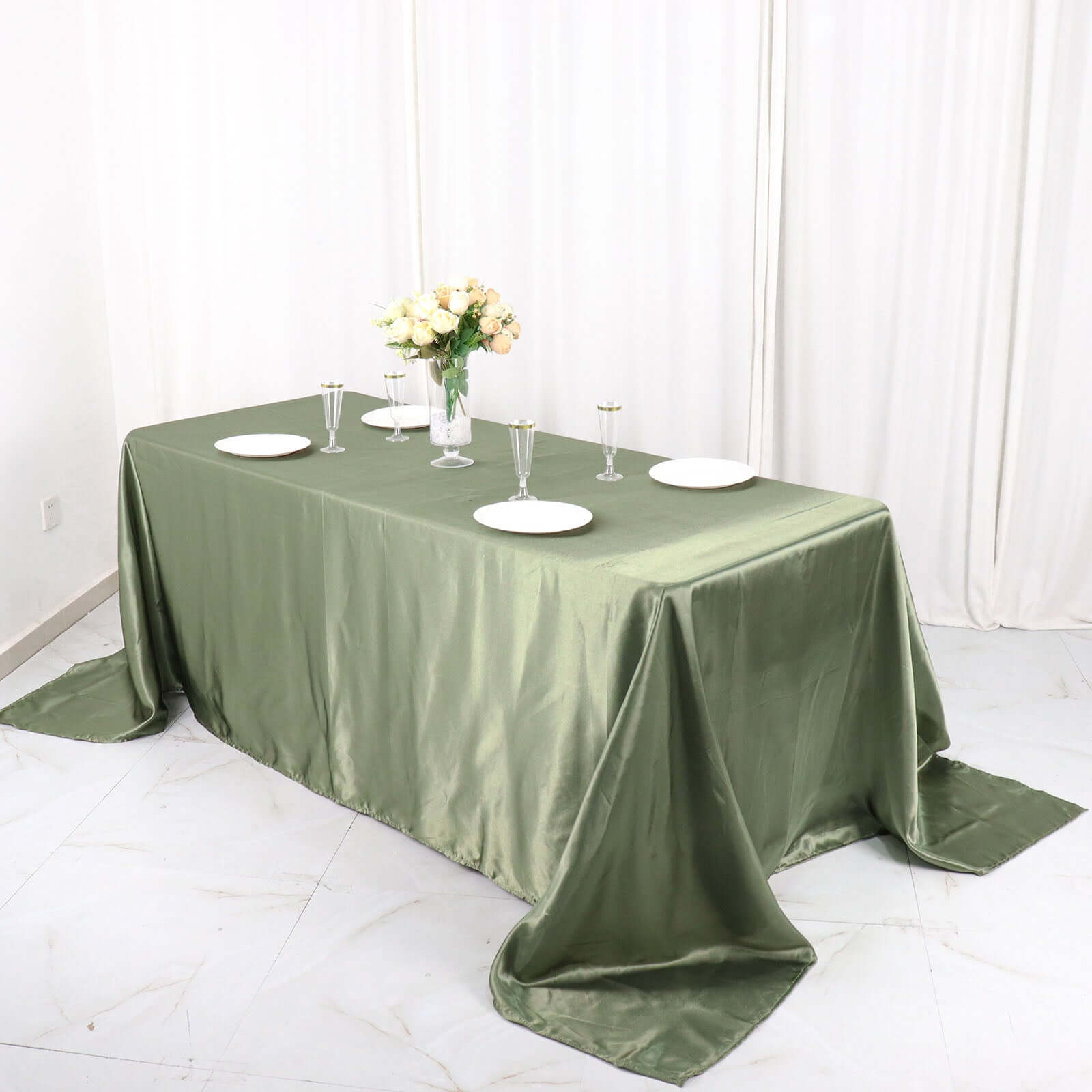 Satin Rectangular 90"x132" Tablecloth Dusty Sage Green Satin - Seamless Table Cover