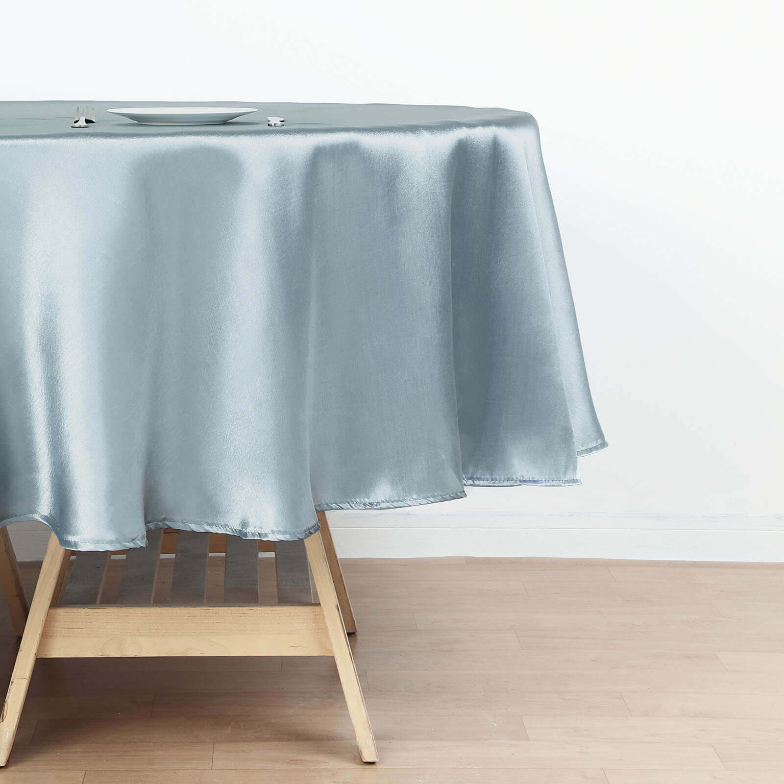 90" Dusty Blue Satin Round Tablecloth