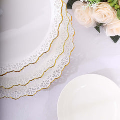 3-Tier Plastic Round Cupcake Stand 15" White with Lace Gold Rim Scalloped Edges - Multifunctional Space Saving Dessert Display Tower Pastry Serving Tray for Classy Events