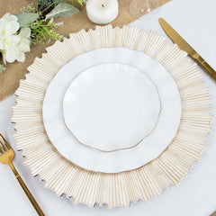 6-Pack Acrylic Plastic Round Charger Plates 13" in Washwhite with Sunray Scalloped Rim, Decorative Dinner Party Charger Tableware
