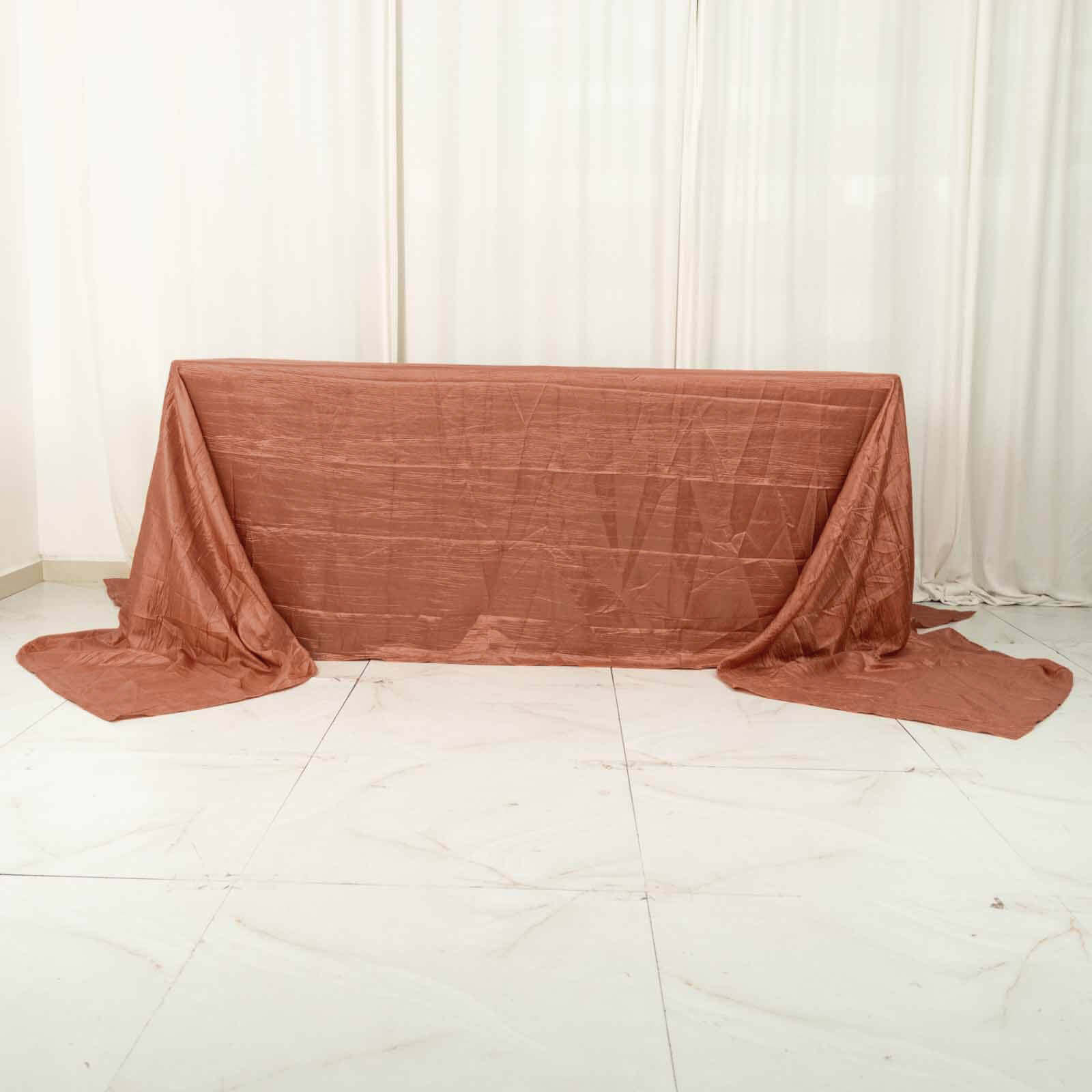 Taffeta 90"x156" Rectangle Tablecloth Terracotta (Rust) - Accordion Crinkle Seamless Table Cover