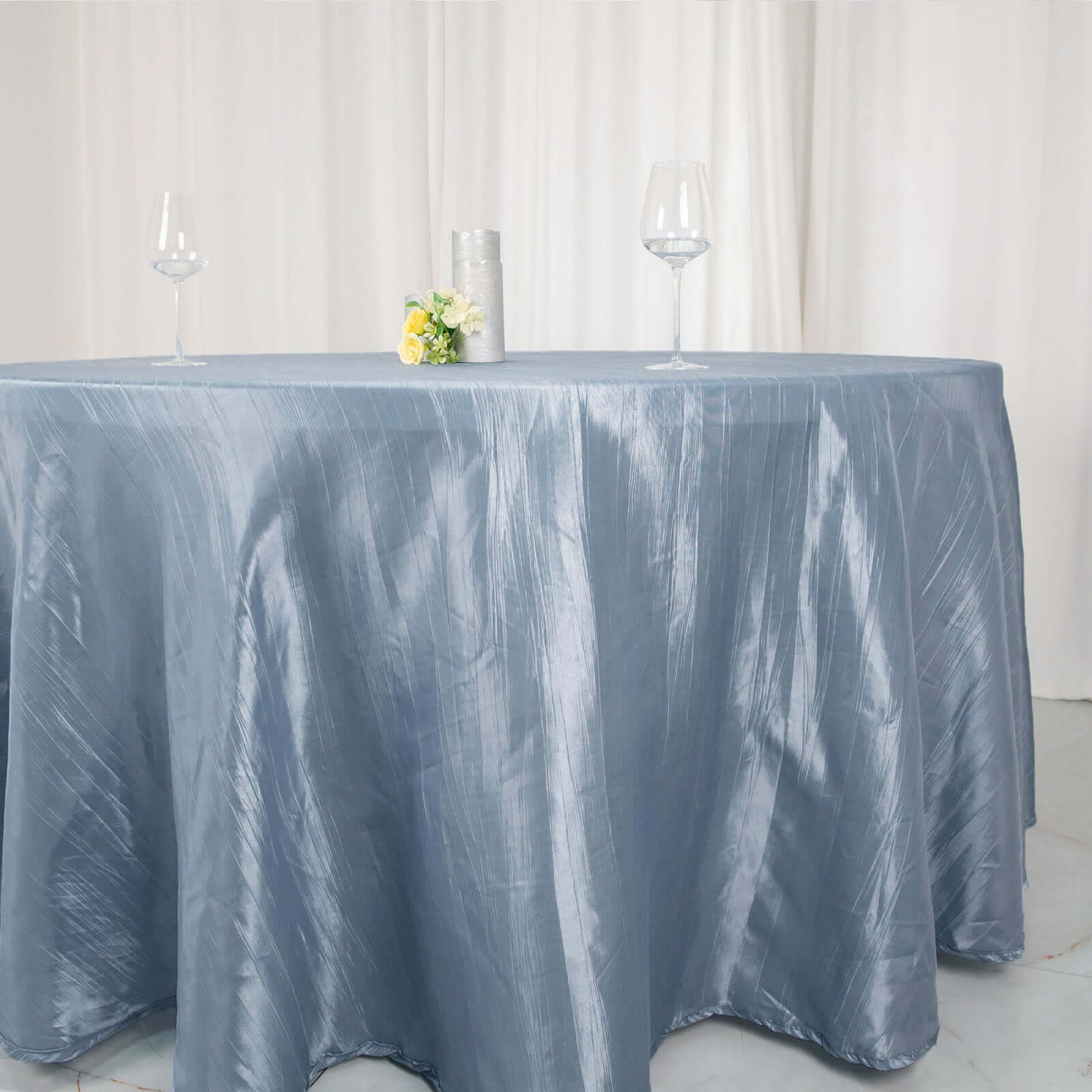 Taffeta 120" Round Tablecloth Dusty Blue - Seamless Accordion Crinkle Table Cover