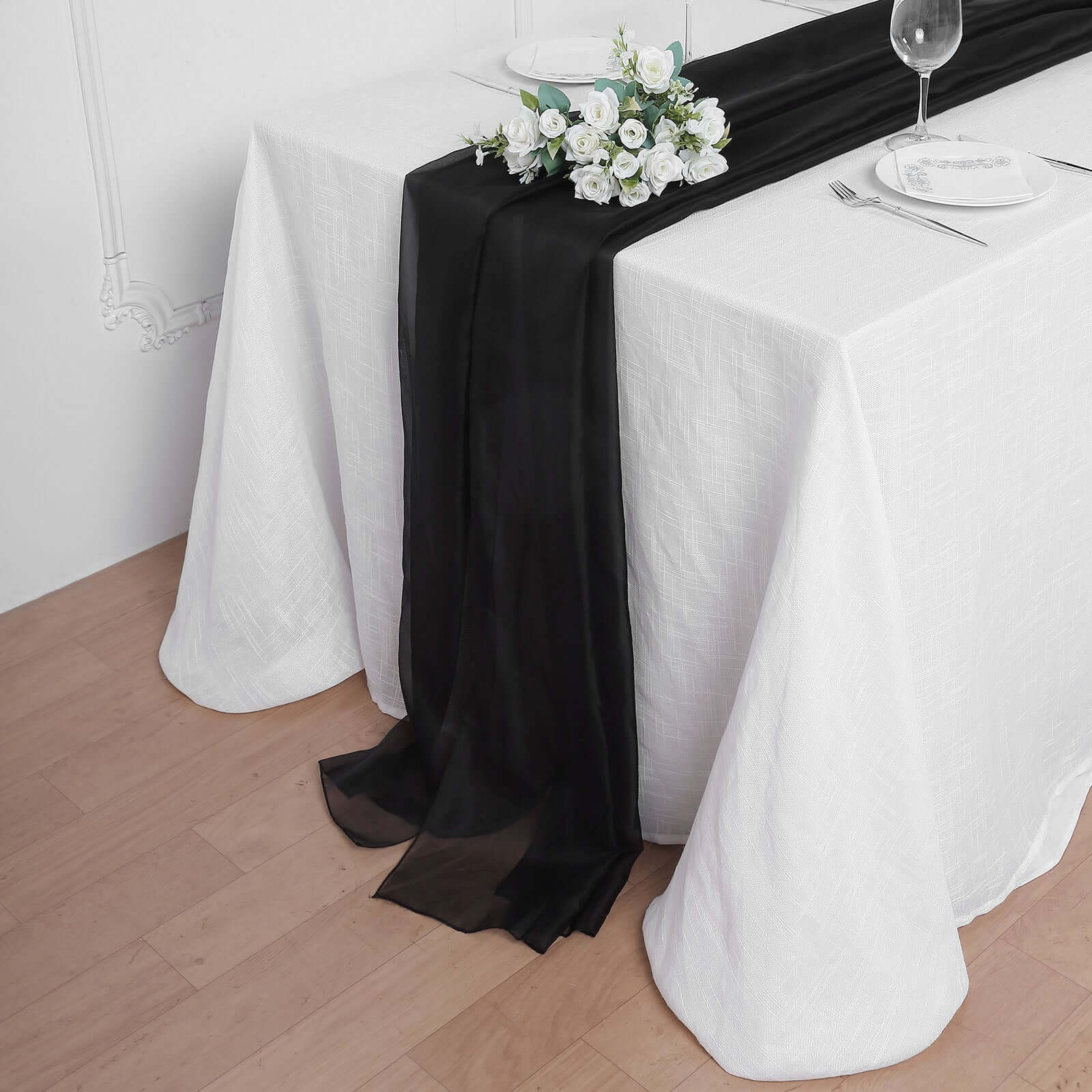 Premium Chiffon 6ft Table Runner Black - Chic Flowy & Lightweight Table Decor