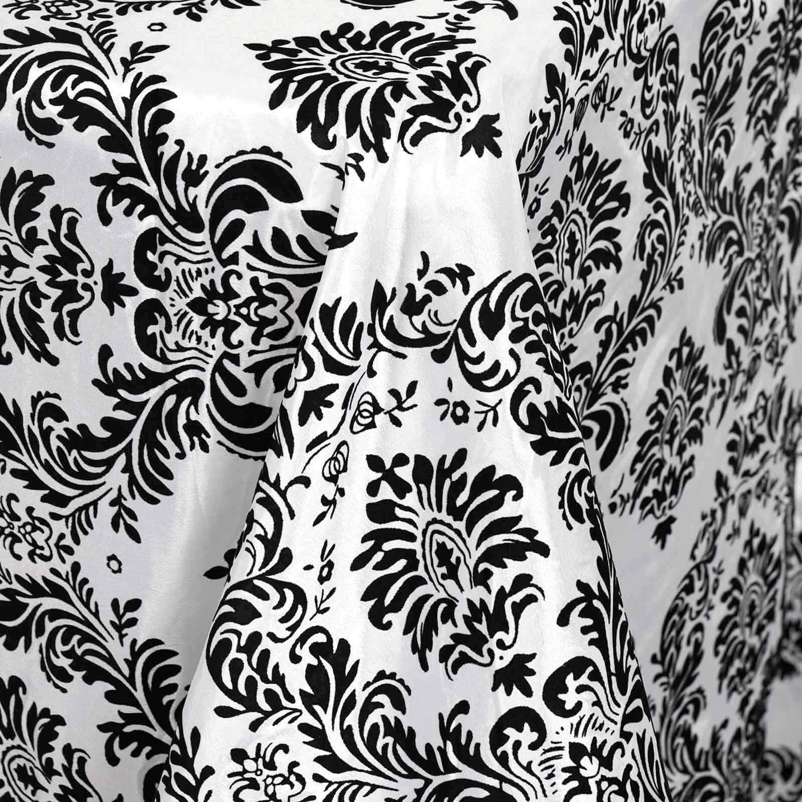 Taffeta 90"x132" Rectangle Tablecloth Black - Seamless Velvet Flocking Damask Design for Upscale Events