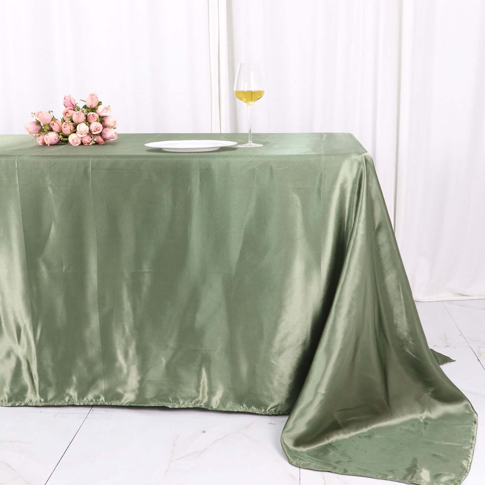 Satin Rectangular 90"x132" Tablecloth Dusty Sage Green Satin - Seamless Table Cover