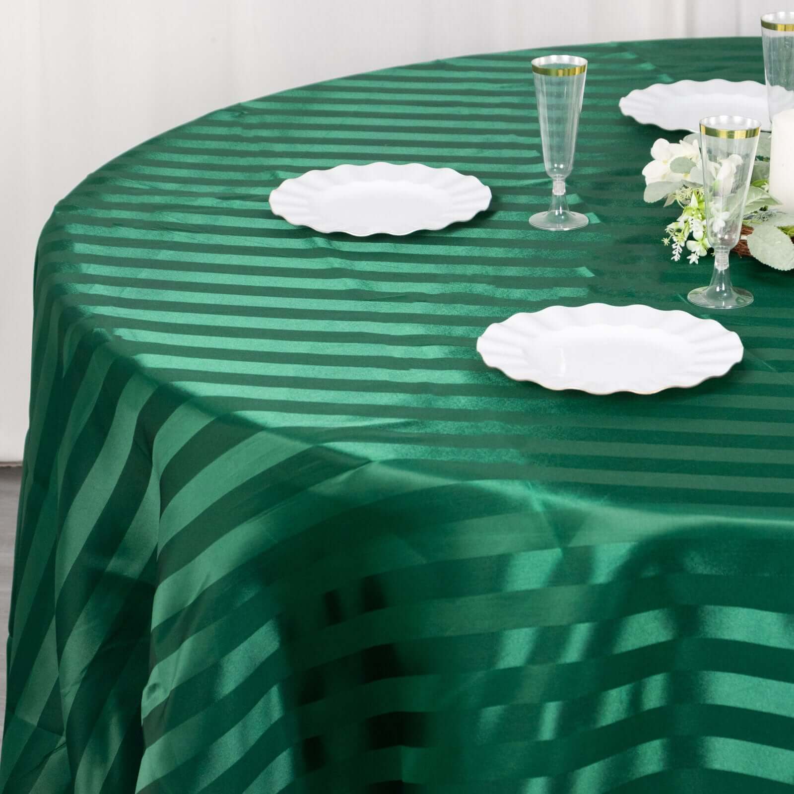 Satin Striped 120" Round Tablecloth Hunter Emerald Green Satin Stripe - Silky Smooth Seamless Table Cover