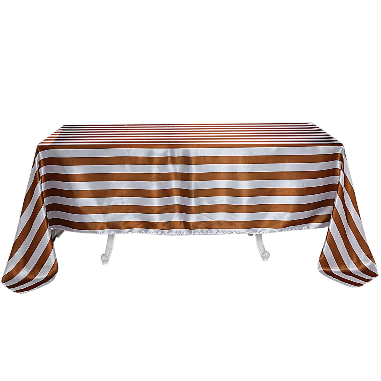 Satin 90"x156" Rectangle Tablecloth Gold/White - Stripe Design with Seamless Finish Table Cover