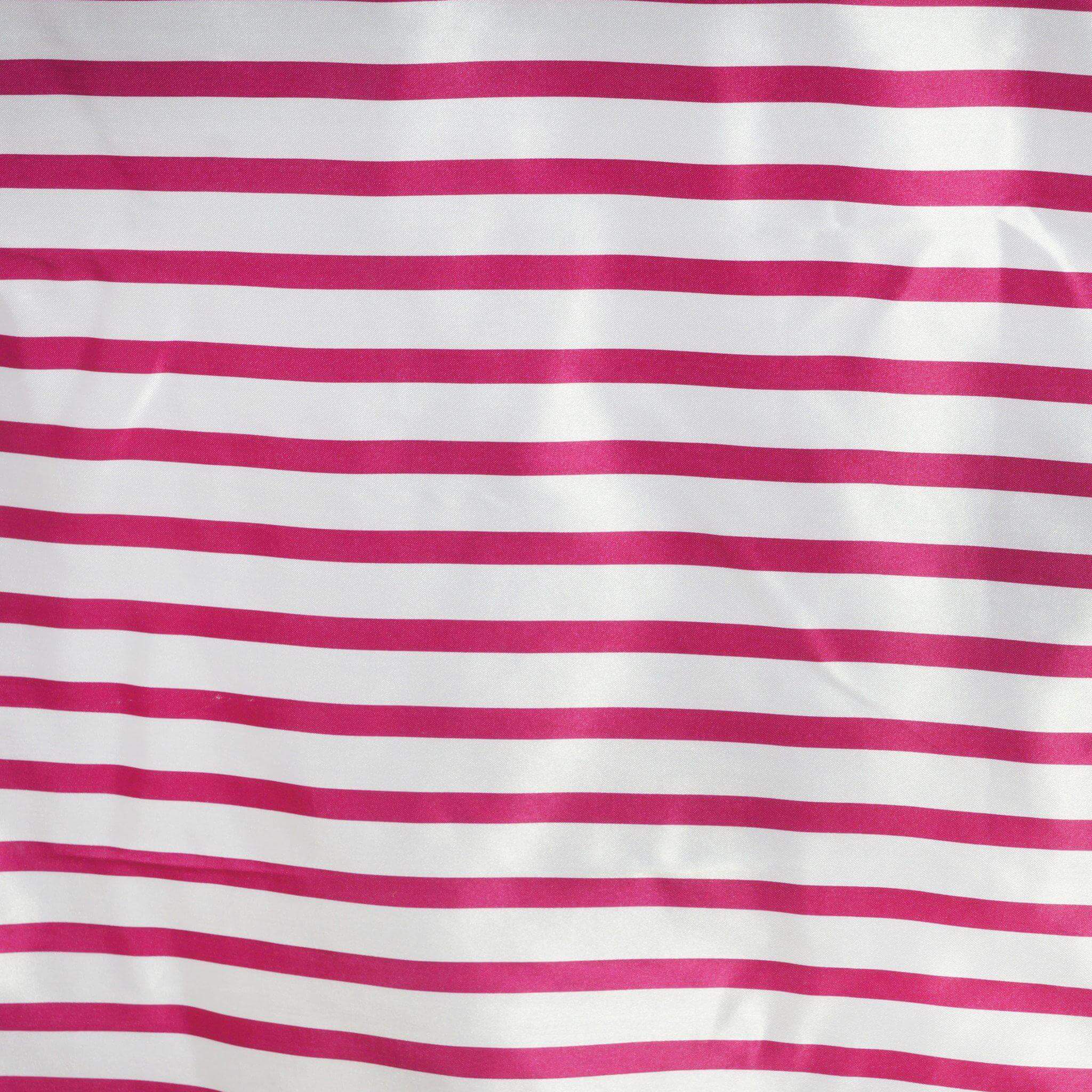 Satin 90"x156" Rectangle Tablecloth White/Fuchsia - Stripe Design with Seamless Finish Table Cover