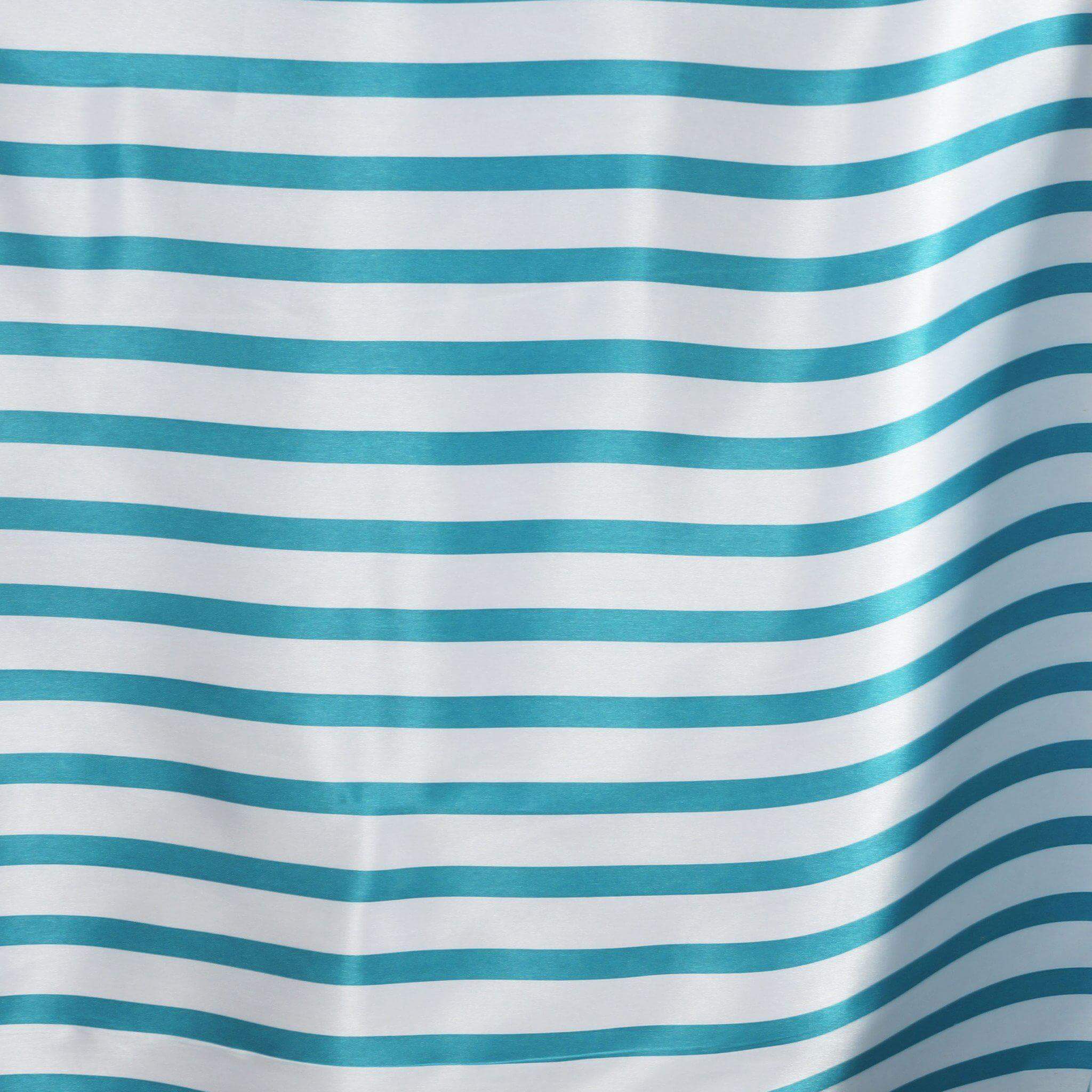 Satin 90"x156" Rectangle Tablecloth White/Turquoise - Stripe Design with Seamless Finish Table Cover