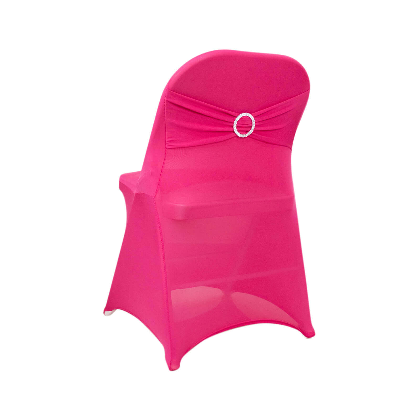 Stretch Spandex Chair Cover Fuchsia for Folding Chairs - Secure Fit Slipcover with Silver Rhinestone Buckled Sash Band
