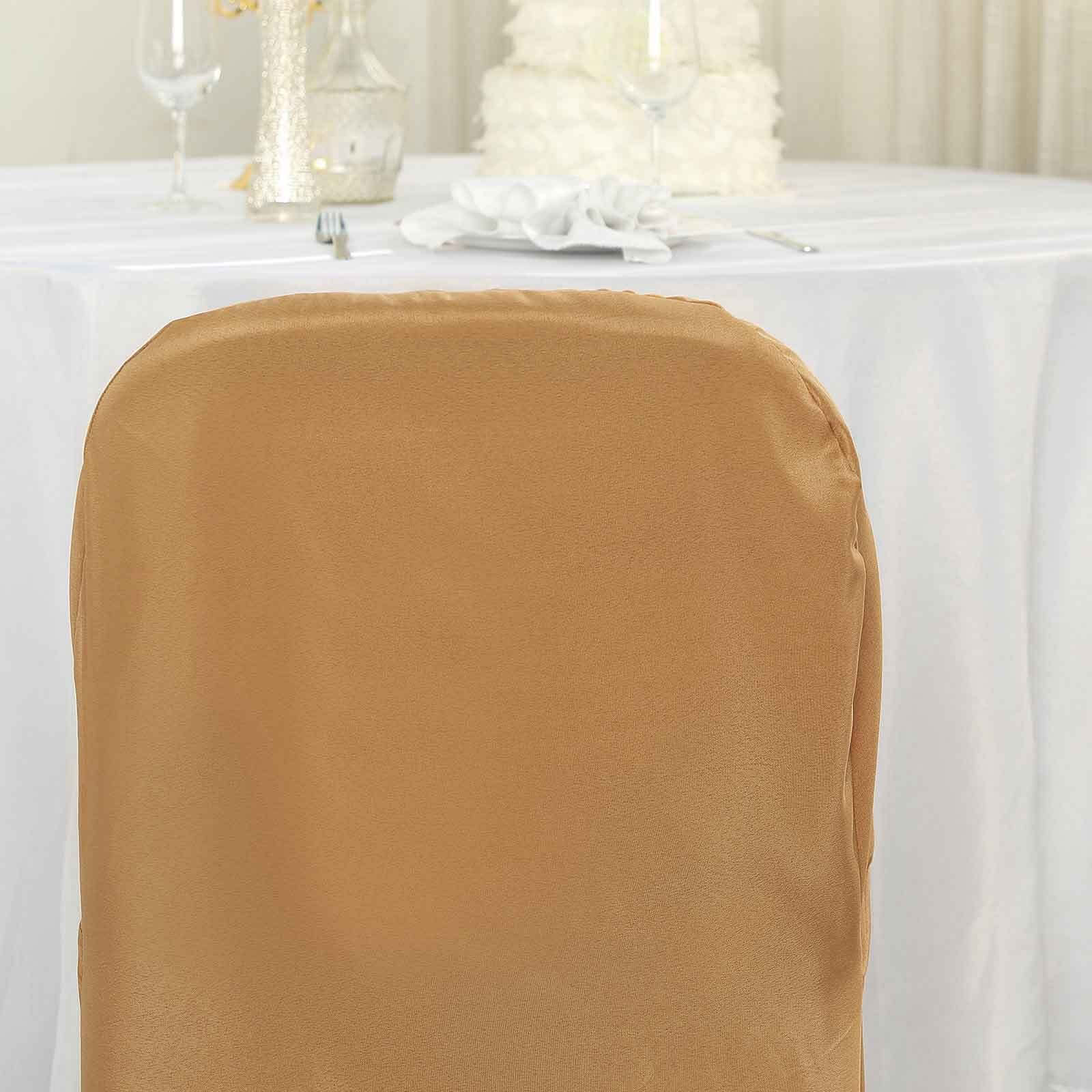 Polyester Slip On Banquet Chair Covers Gold - Stain-Resistant Reusable Durable Fabric