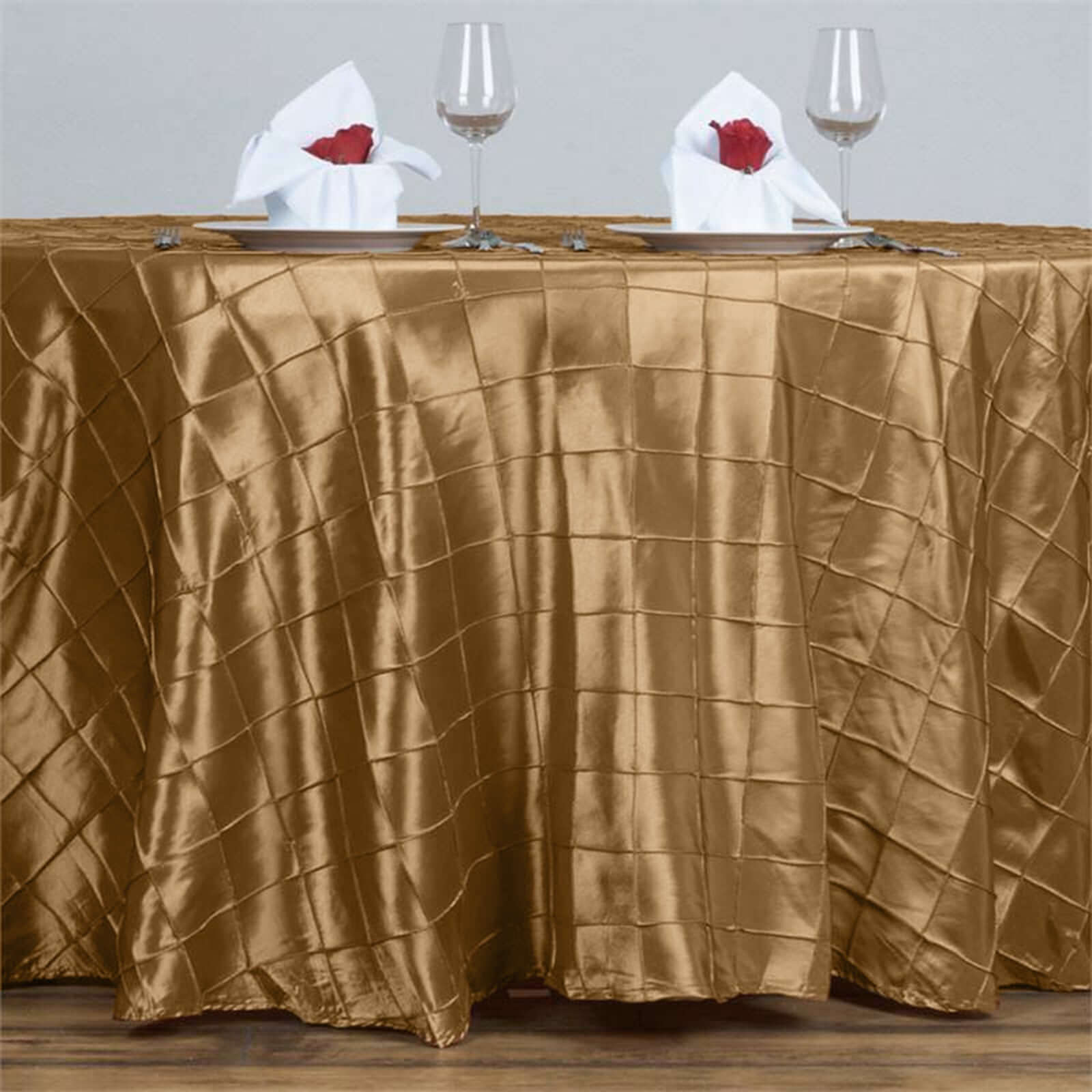 Taffeta 120" Round Tablecloth Gold - Pintuck Style with Seamless Design for Upscale Occasions