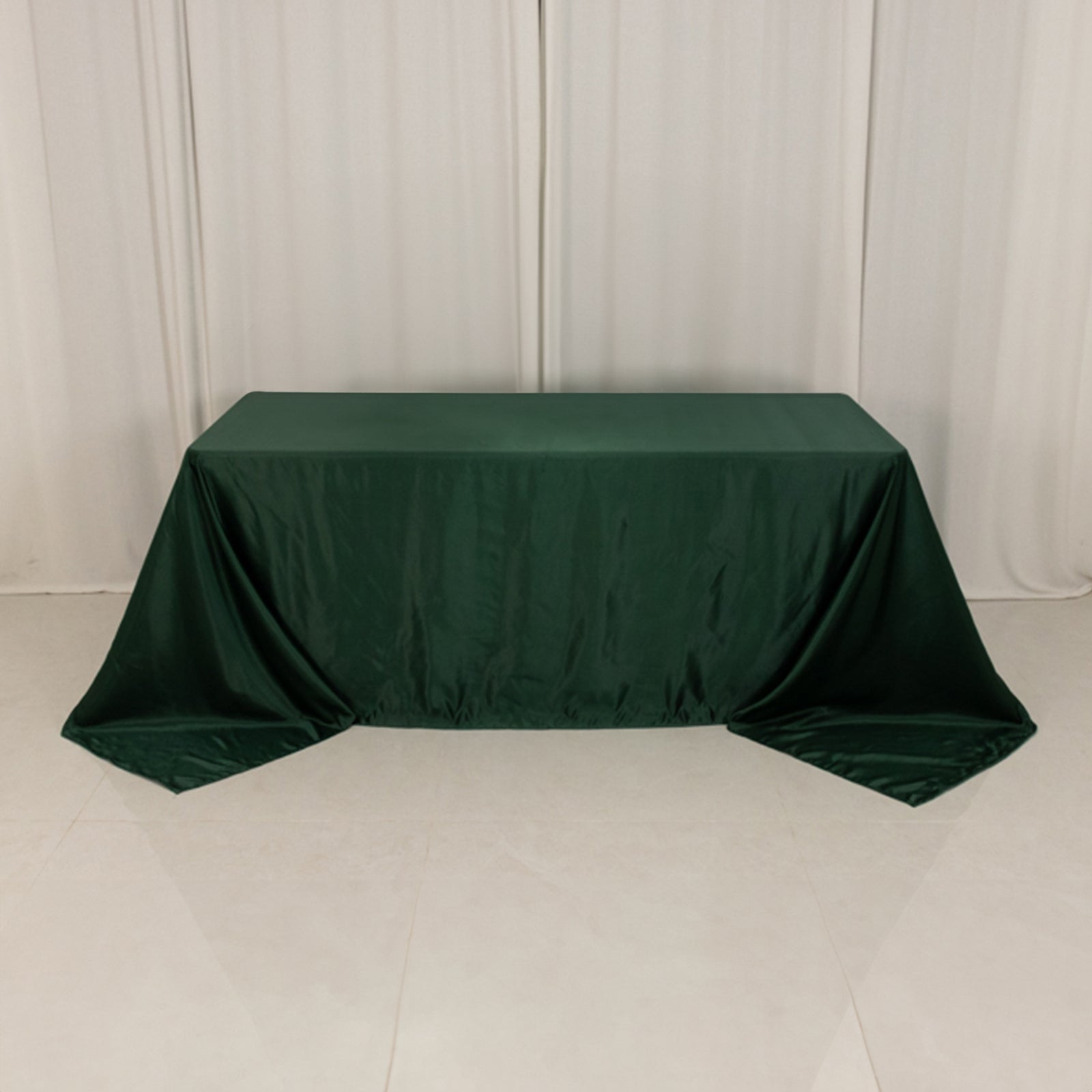 Lamour Satin 90"x132" Rectangle Tablecloth Hunter Emerald - Soft & Silk-Like Seamless Table Cover