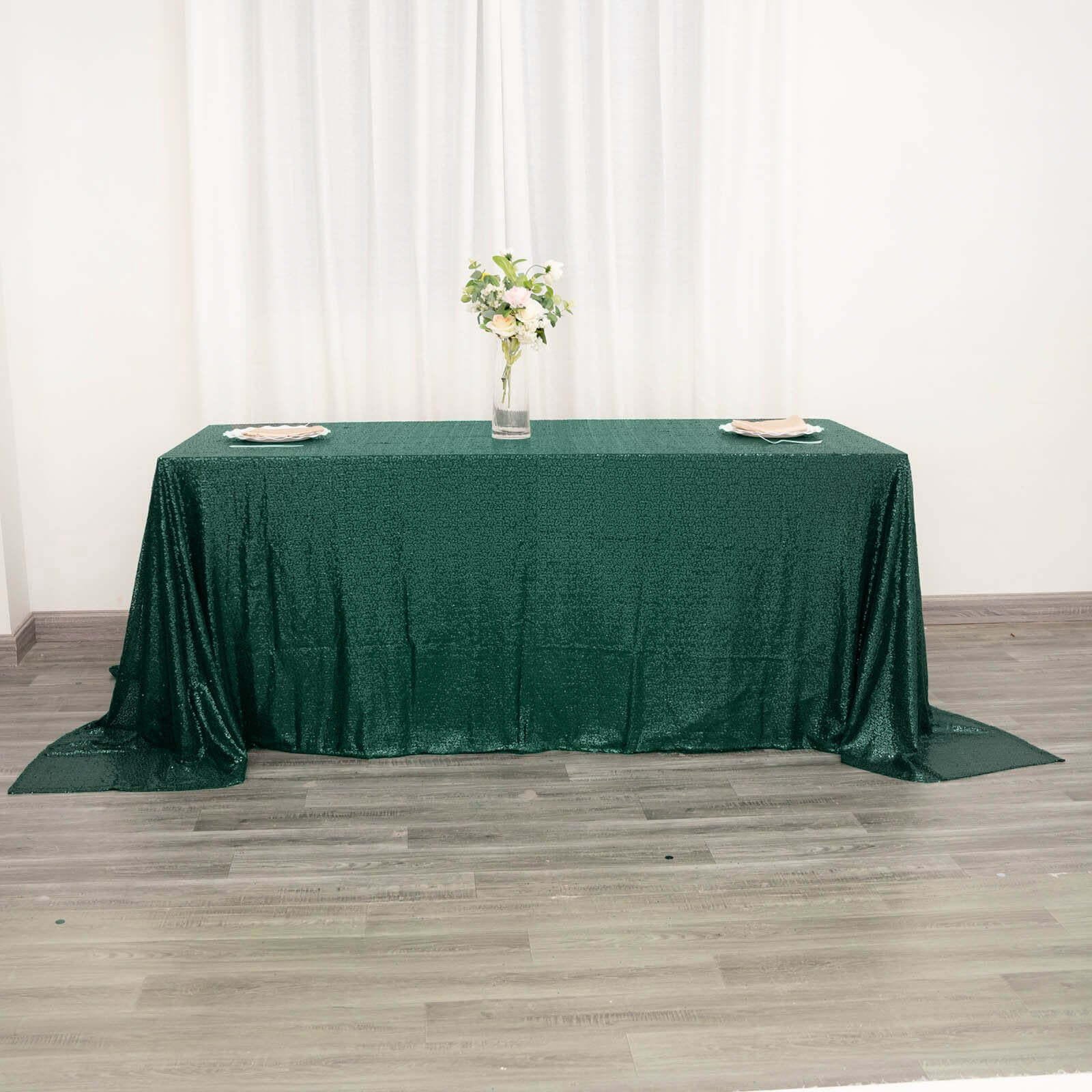 Sequin 90"x132" Rectangle Tablecloth Hunter Emerald Green - Seamless Sparkly Table Cover