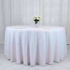 Sequin 132" Round Tablecloth Iridescent Blue - Seamless Dazzling Table Cover