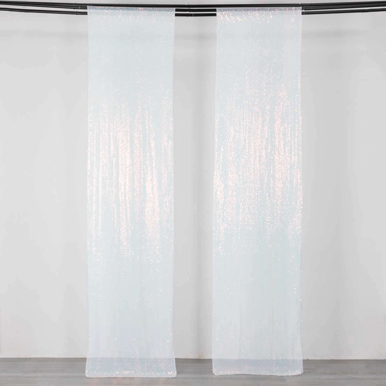 2 Pack Iridescent Blue Sequin Event Curtain Drapes with Rod Pockets, Seamless Backdrop Event Panels - 8ftx2ft