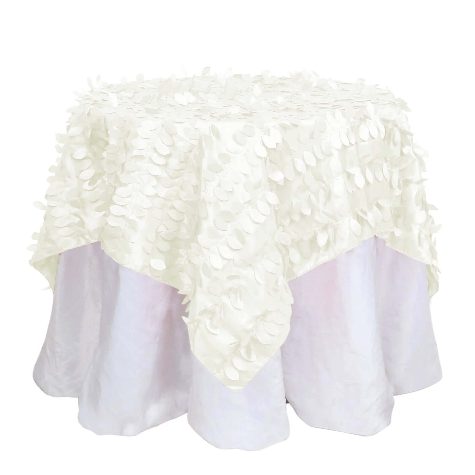 Taffeta 54"x54" Table Overlay Square Tablecloth Ivory 3D Leaf Petal Table Cover