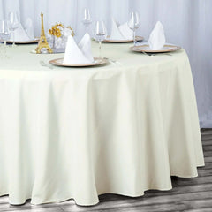 Premium Polyester 132" Round Tablecloth Ivory - Seamless 220GSM Wrinkle-Resistant Table Cover