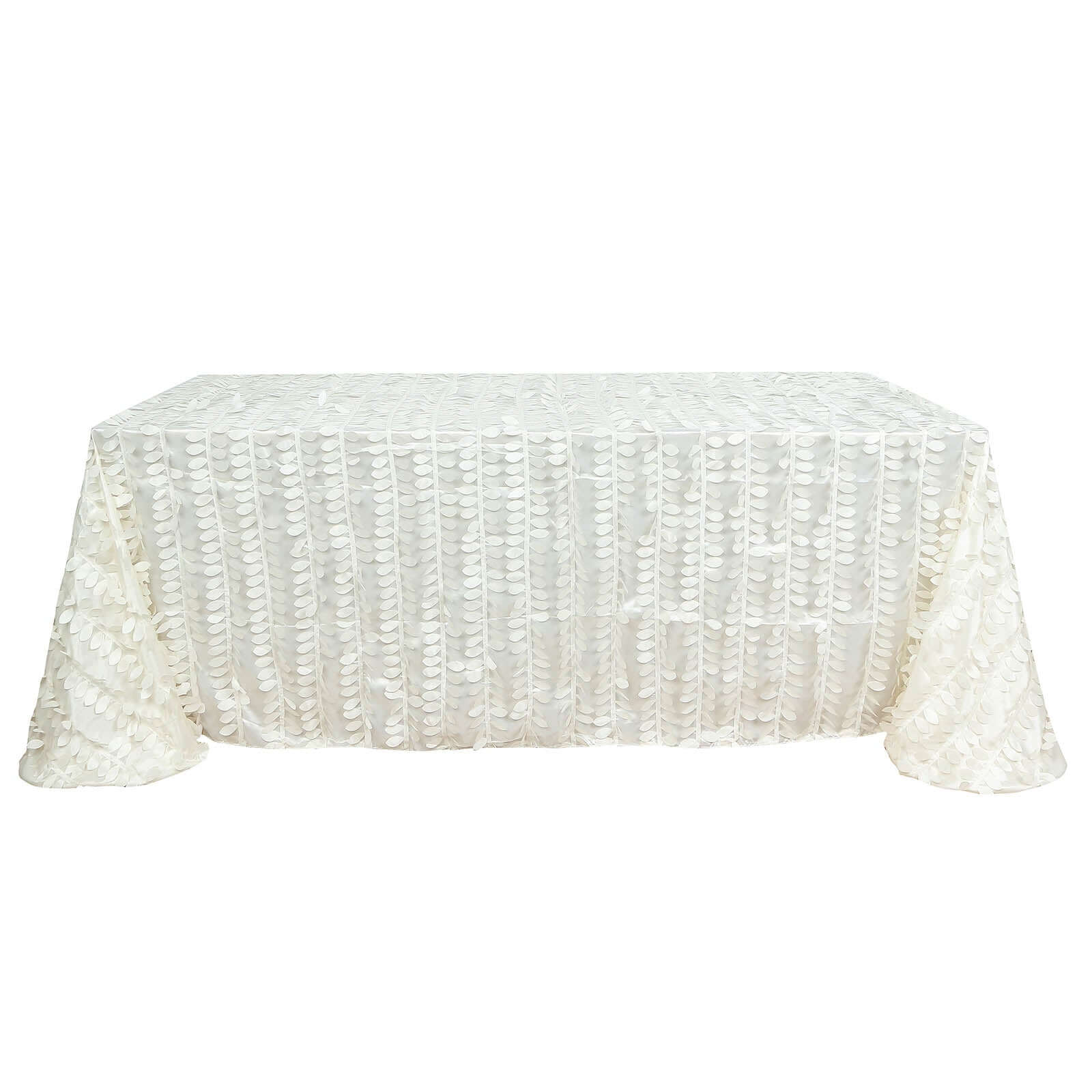 Taffeta 90"x132" Rectangle Tablecloth Ivory | 3D Leaf Petal Design Seamless Table Cover
