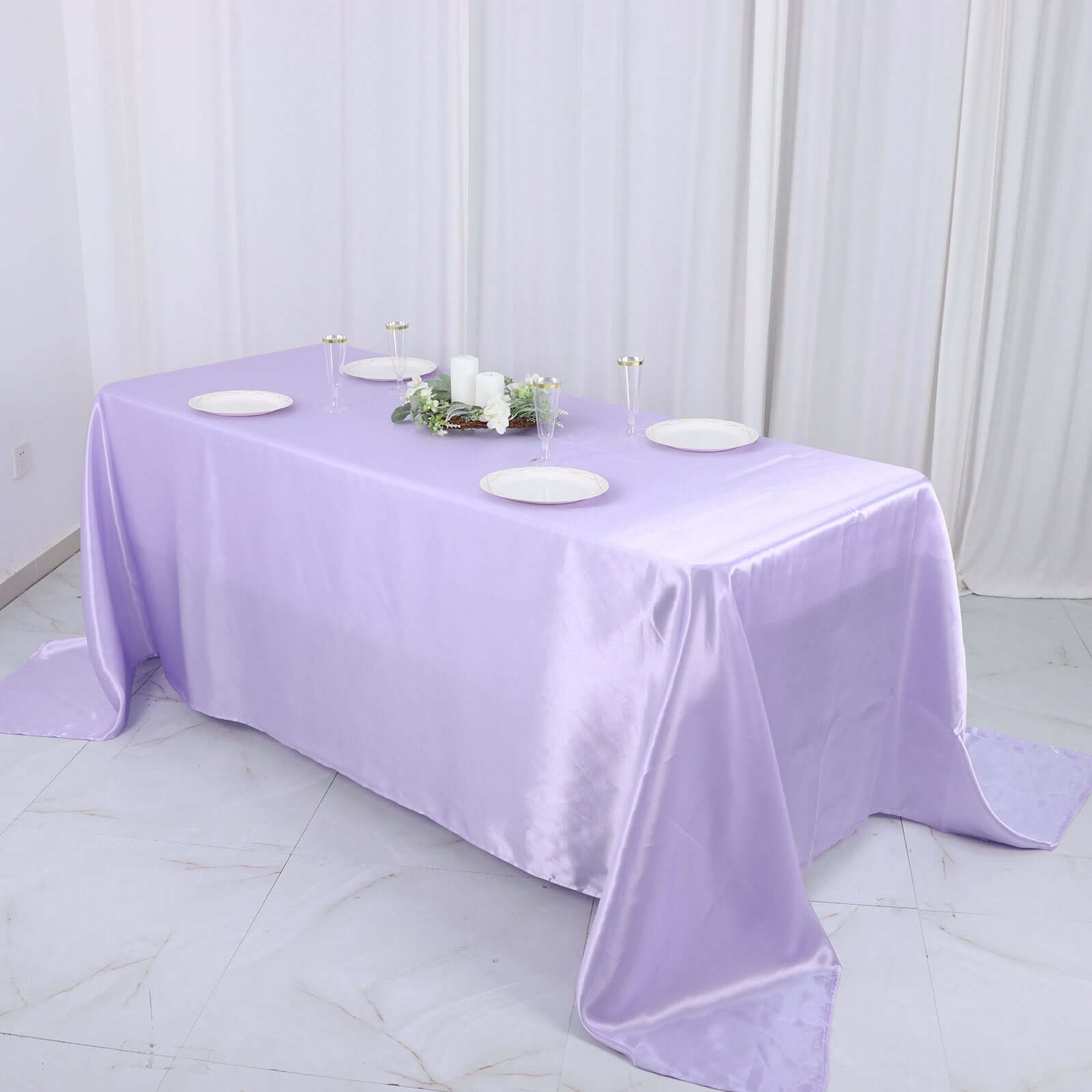 Satin Rectangular 90"x132" Tablecloth Lavender Lilac Satin - Seamless Table Cover
