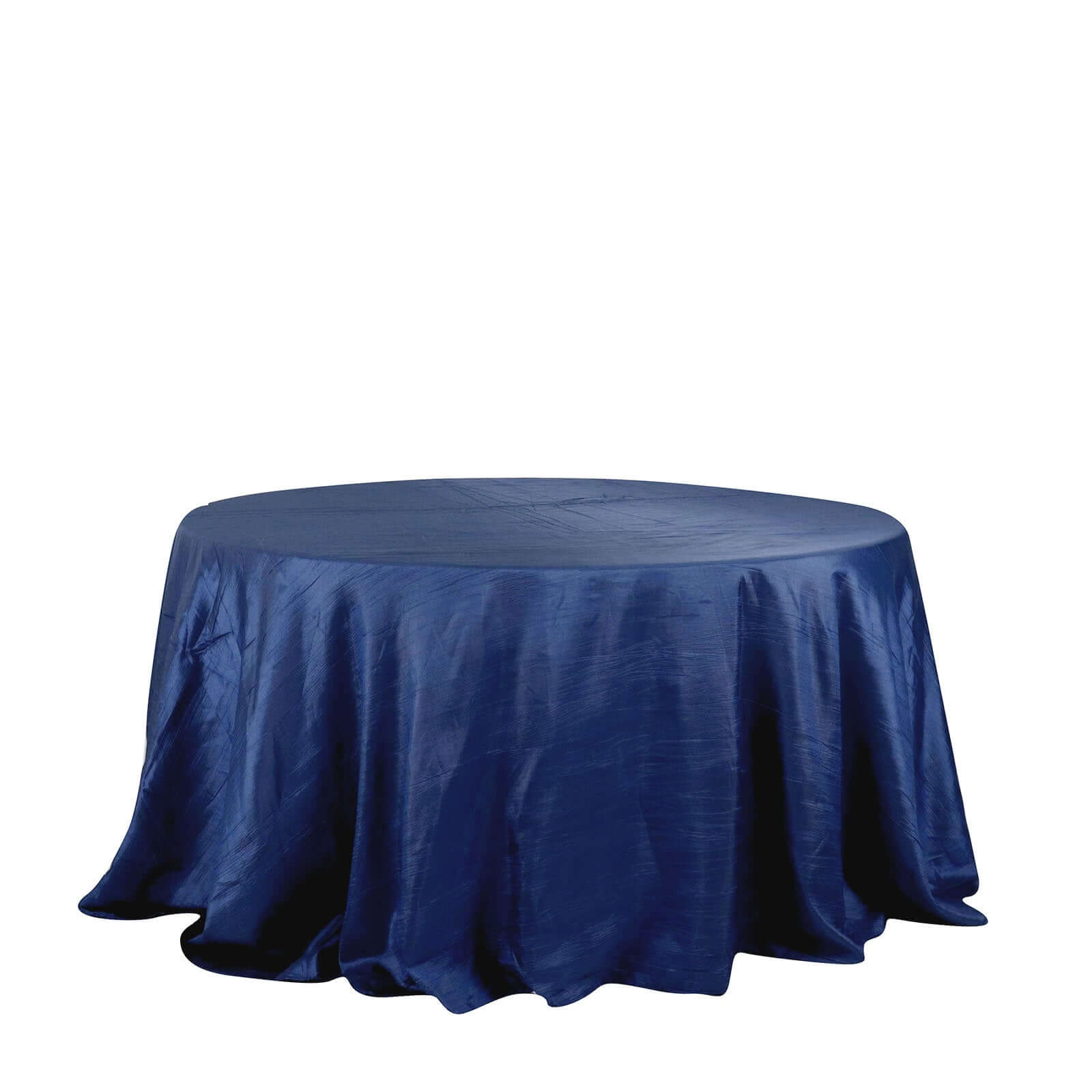 Taffeta 132" Round Tablecloth Navy Blue - Seamless Accordion Crinkle Table Cover