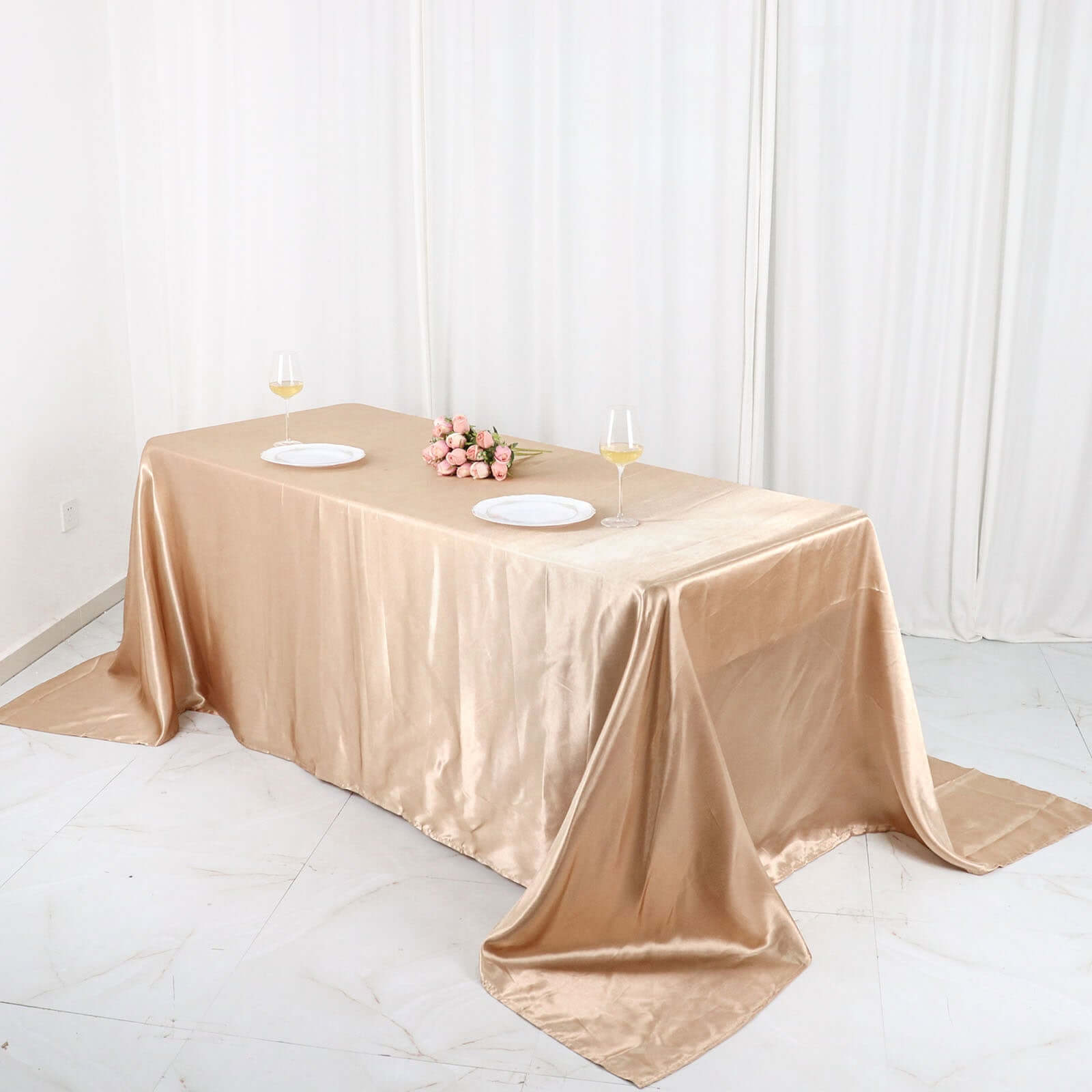 Satin Rectangular 90"x132" Tablecloth Nude Satin - Seamless Table Cover