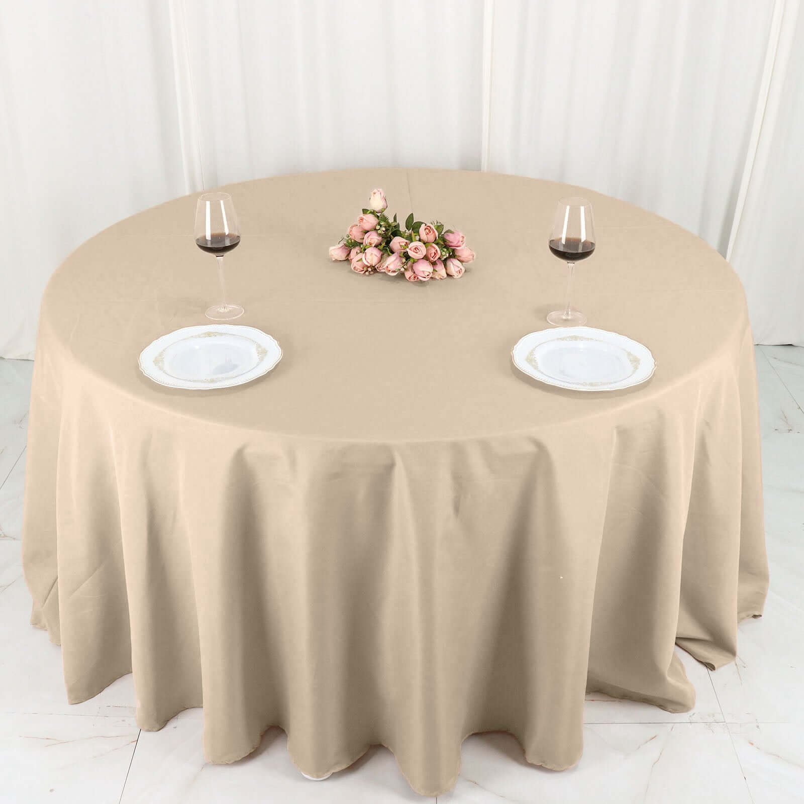 Polyester 132" Round Tablecloth Nude - Seamless Chic Table Cover